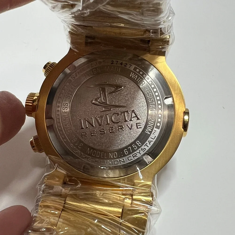 Invicta Mens Reserve 18KT Gold Plated Model 6758 Swiss Quartz Watch